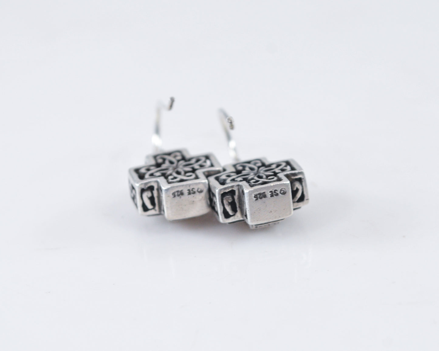 Small Sterling Silver Square Cross Earrings