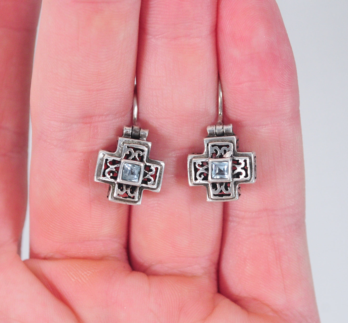 Small Sterling Silver Square Cross Earrings