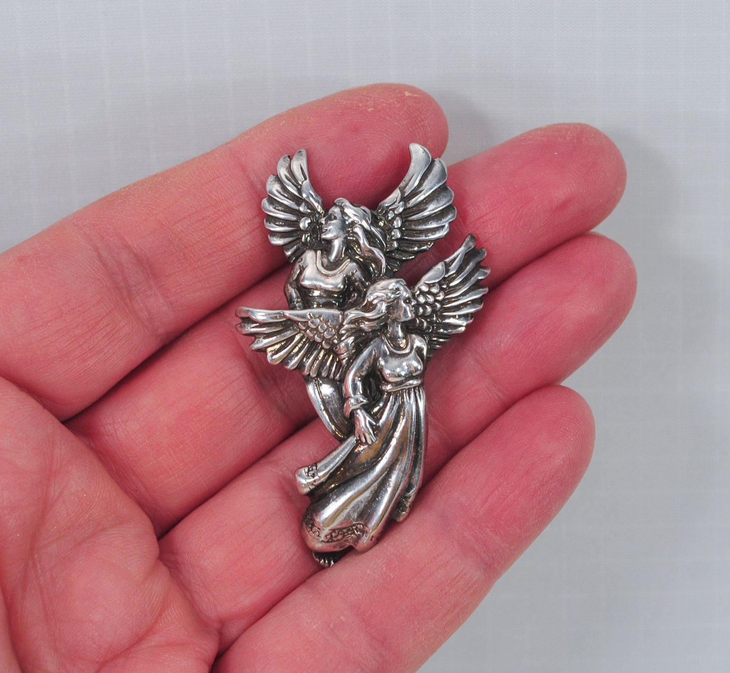 Shube Sterling Silver Double Angel Brooch Pendant