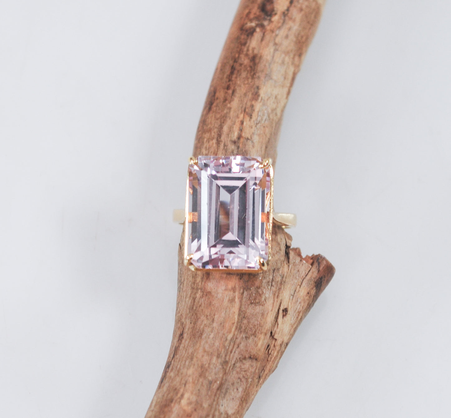 14K Gold Emerald Cut Pink Ice Ring