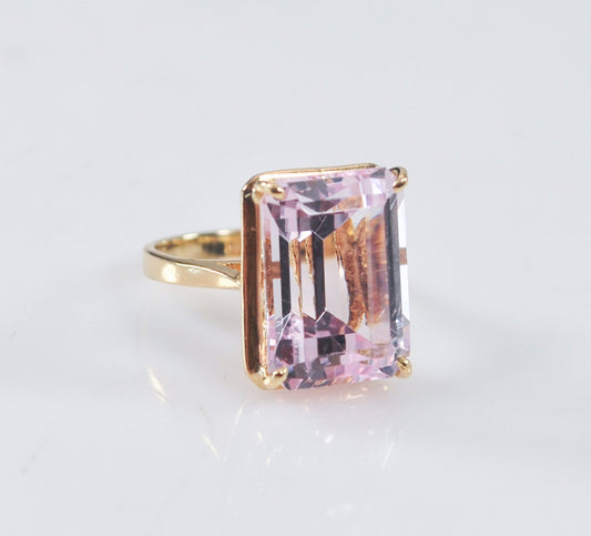 14K Gold Emerald Cut Pink Ice Ring