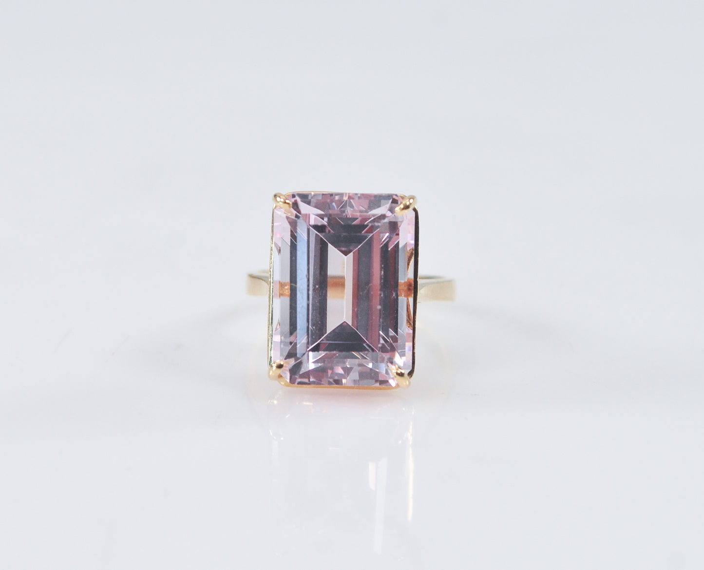 14K Gold Emerald Cut Pink Ice Ring