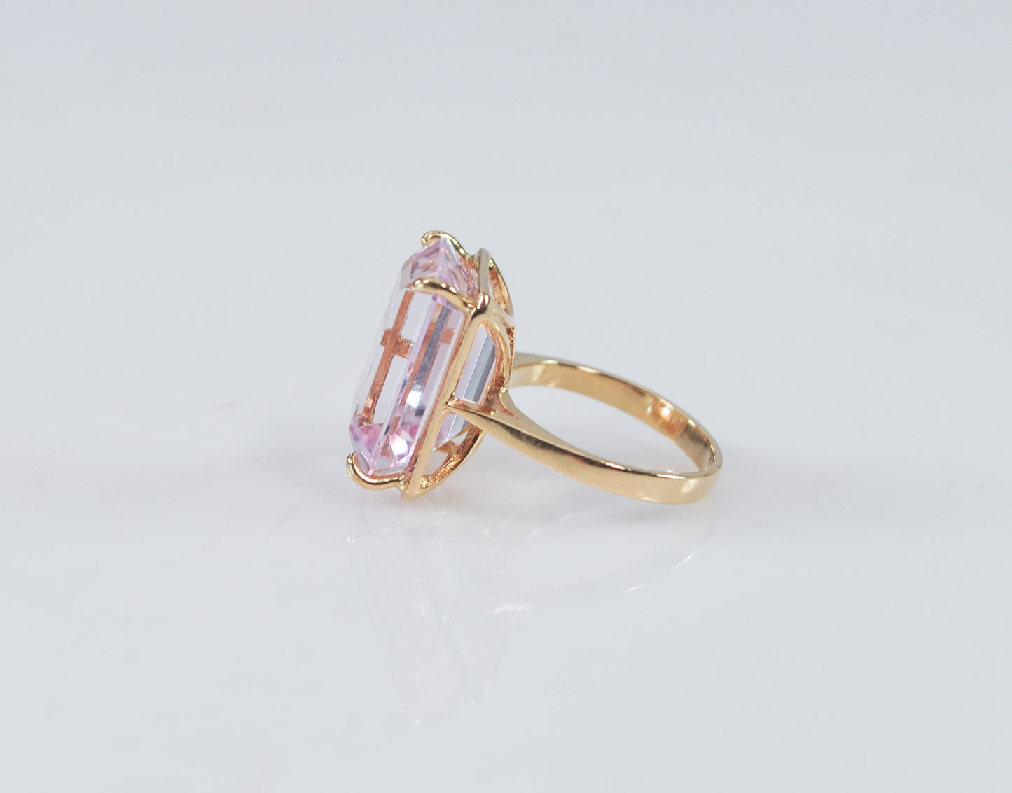 14K Gold Emerald Cut Pink Ice Ring