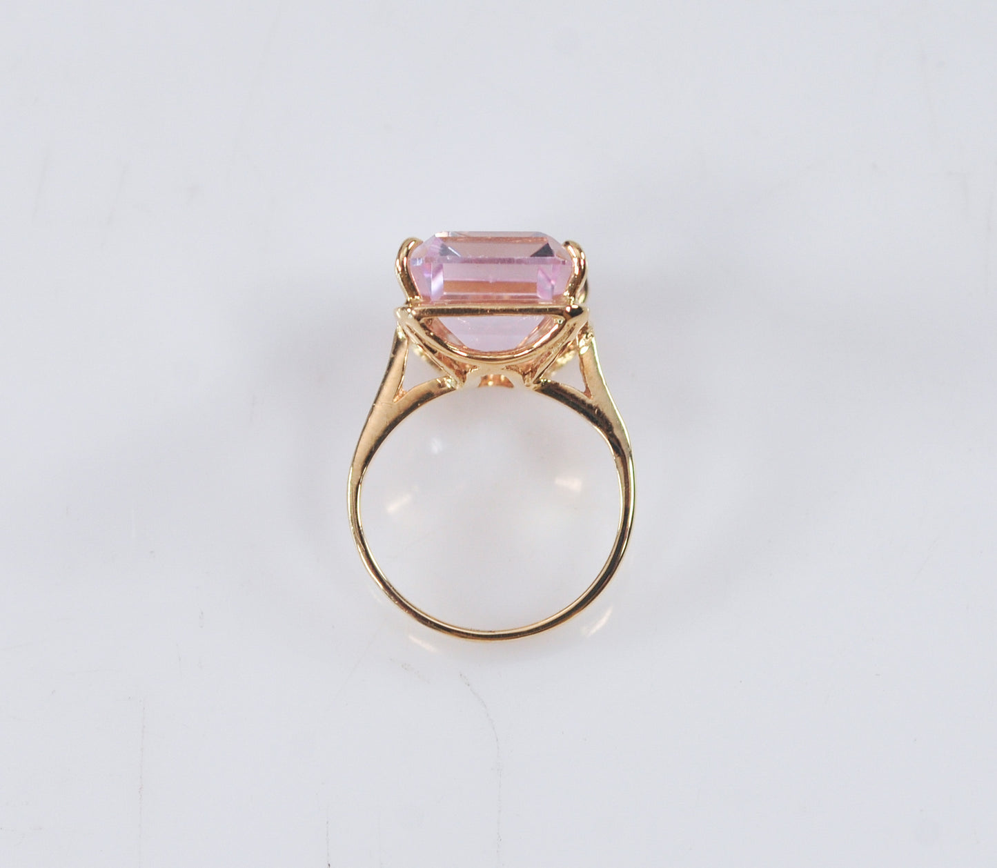 14K Gold Emerald Cut Pink Ice Ring