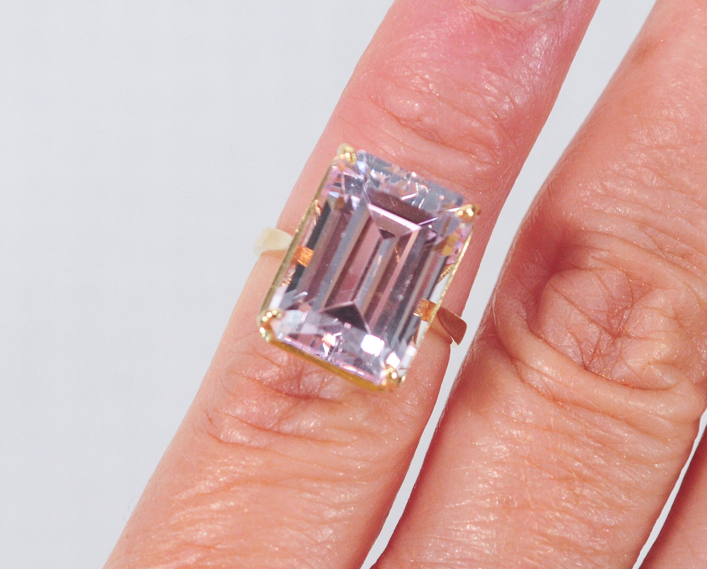 14K Gold Emerald Cut Pink Ice Ring