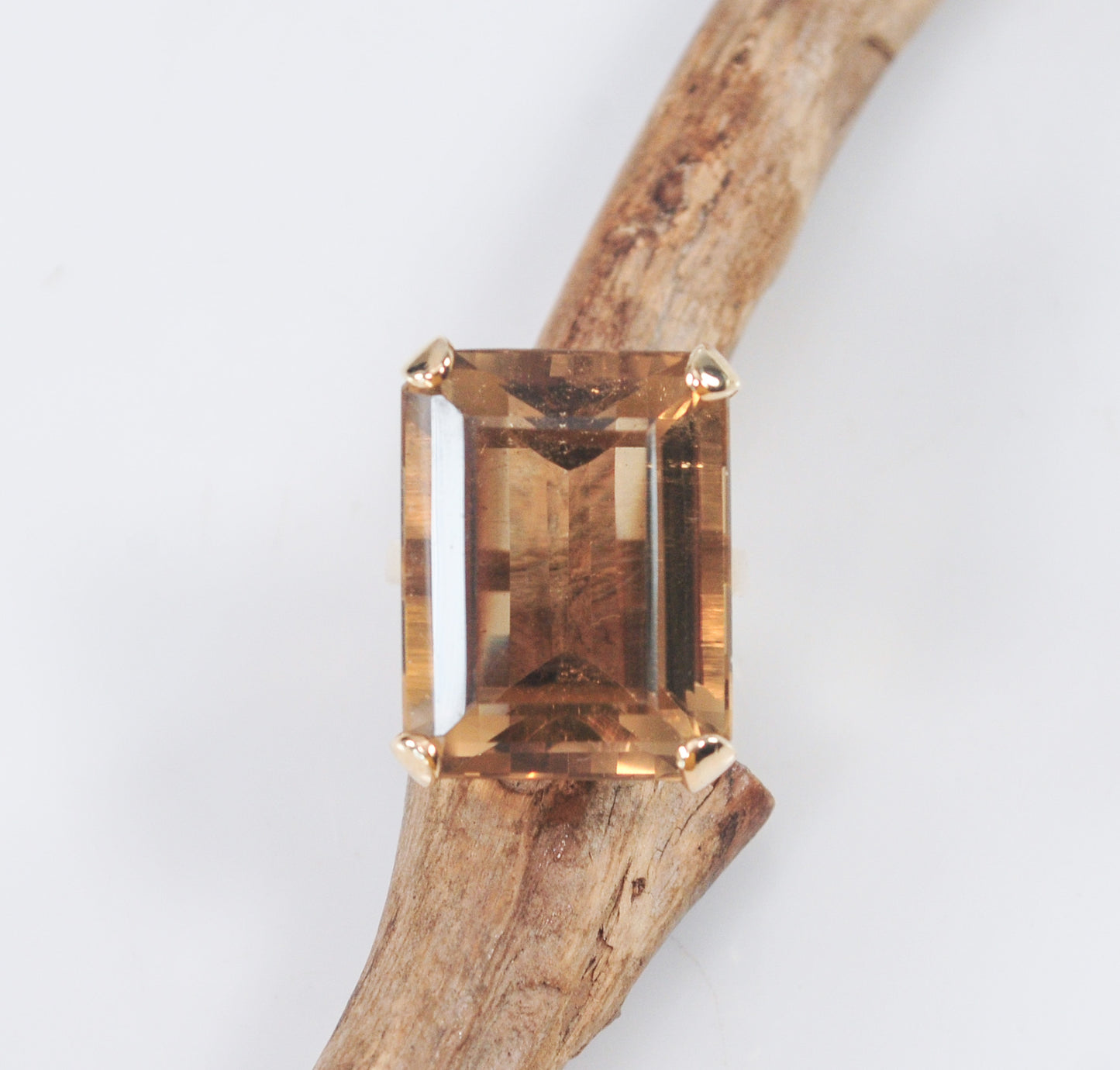 Huge Estate 14K Gold Emerald Cut Smoky Topaz Ring