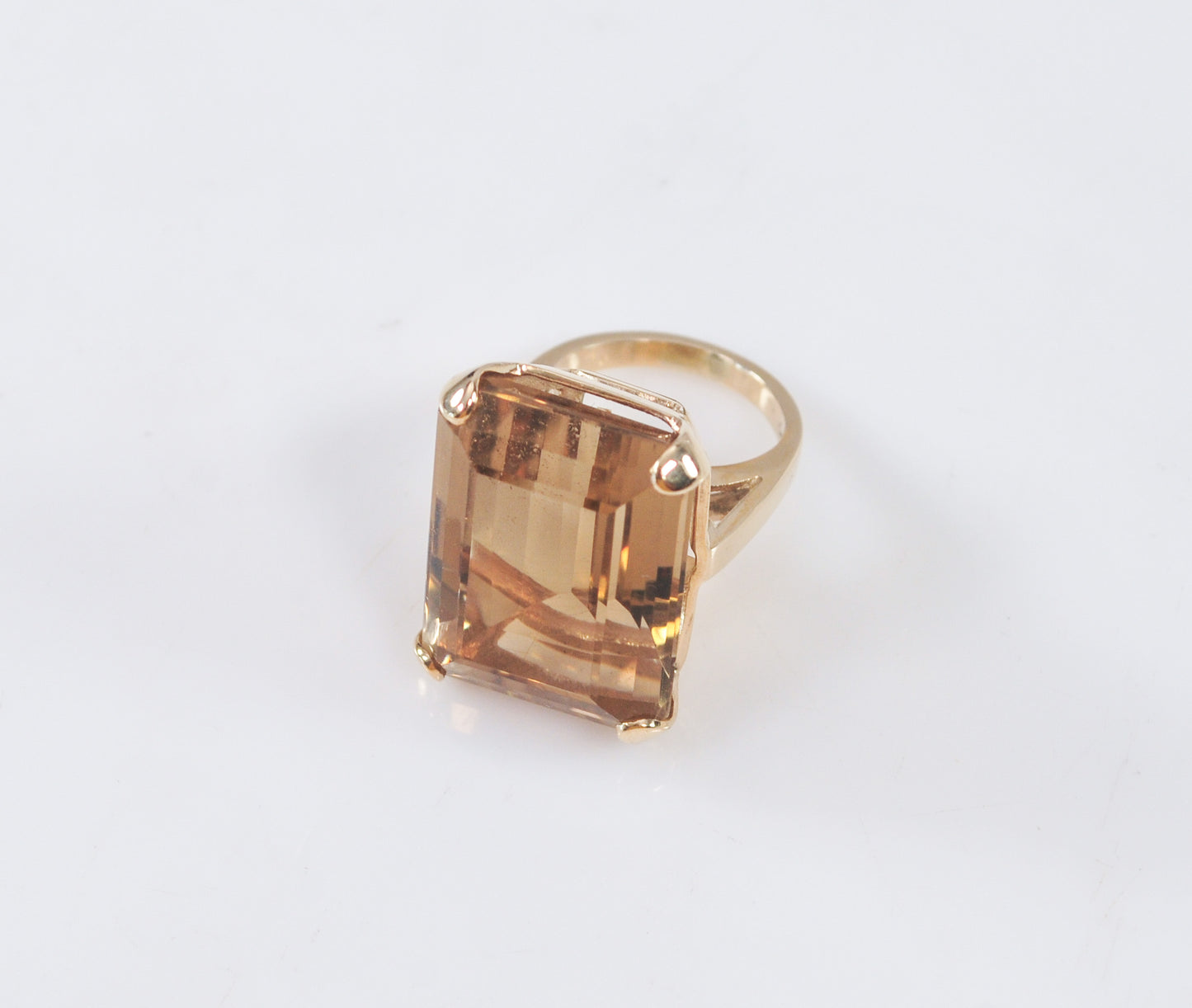 Huge Estate 14K Gold Emerald Cut Smoky Topaz Ring