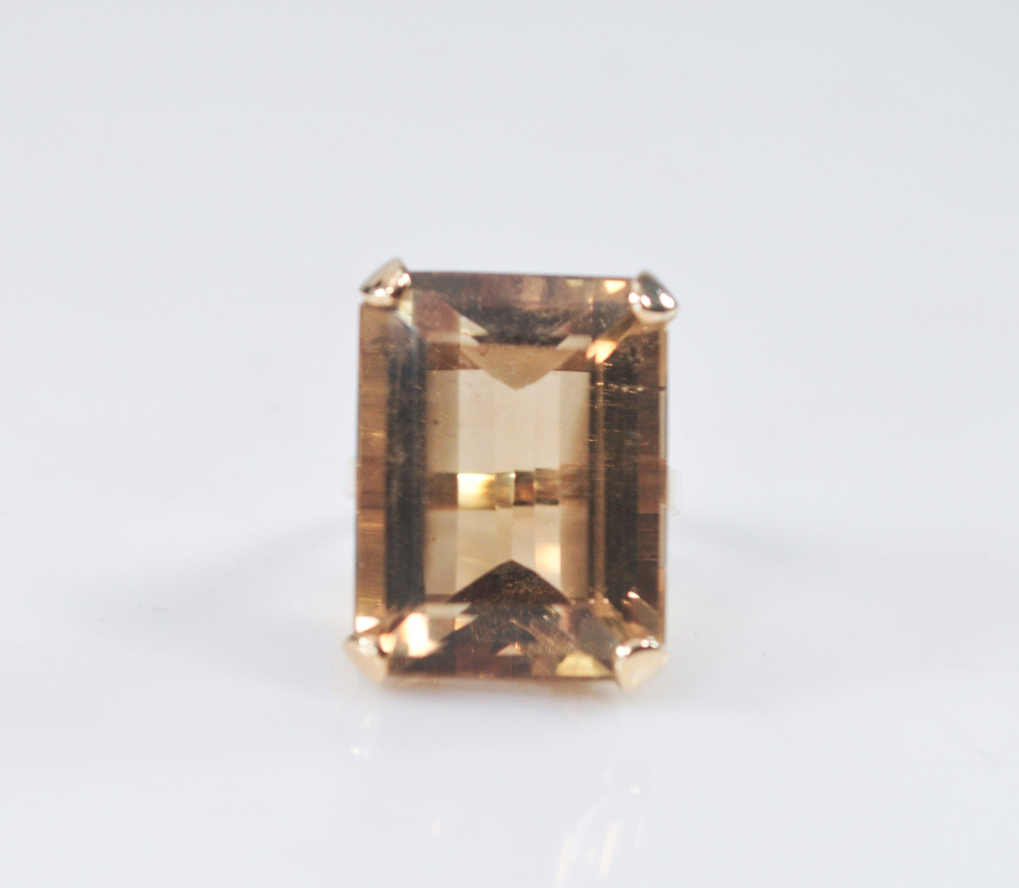 Huge Estate 14K Gold Emerald Cut Smoky Topaz Ring