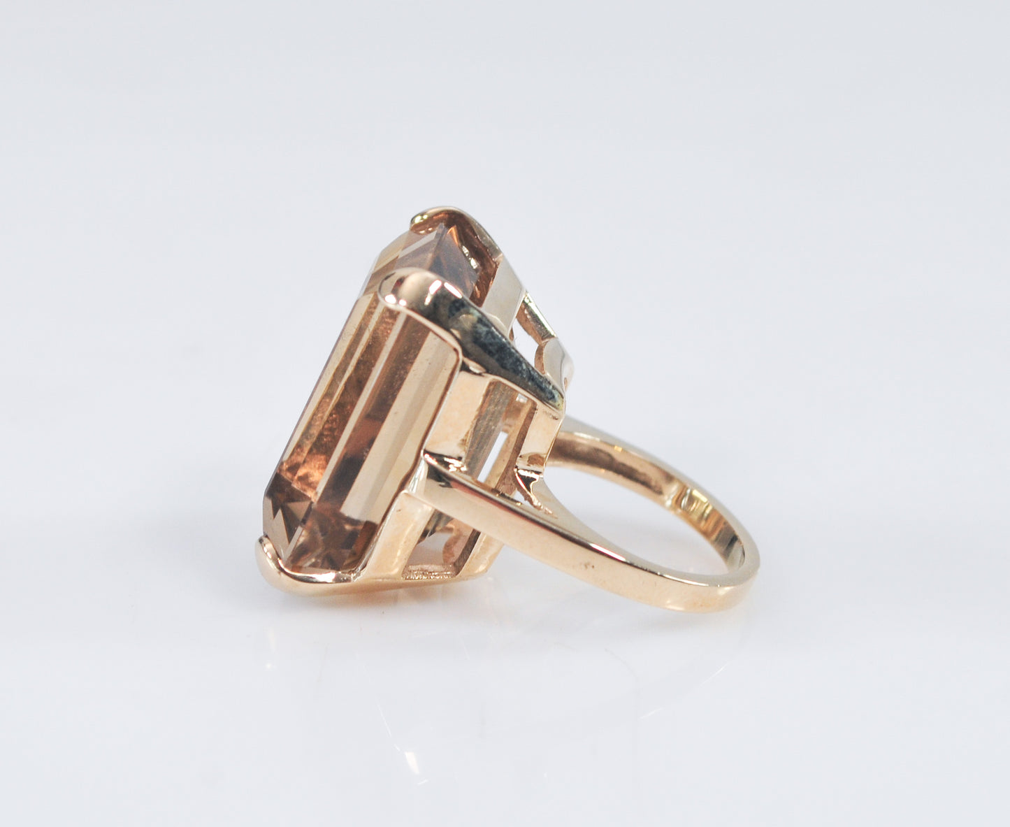 Huge Estate 14K Gold Emerald Cut Smoky Topaz Ring