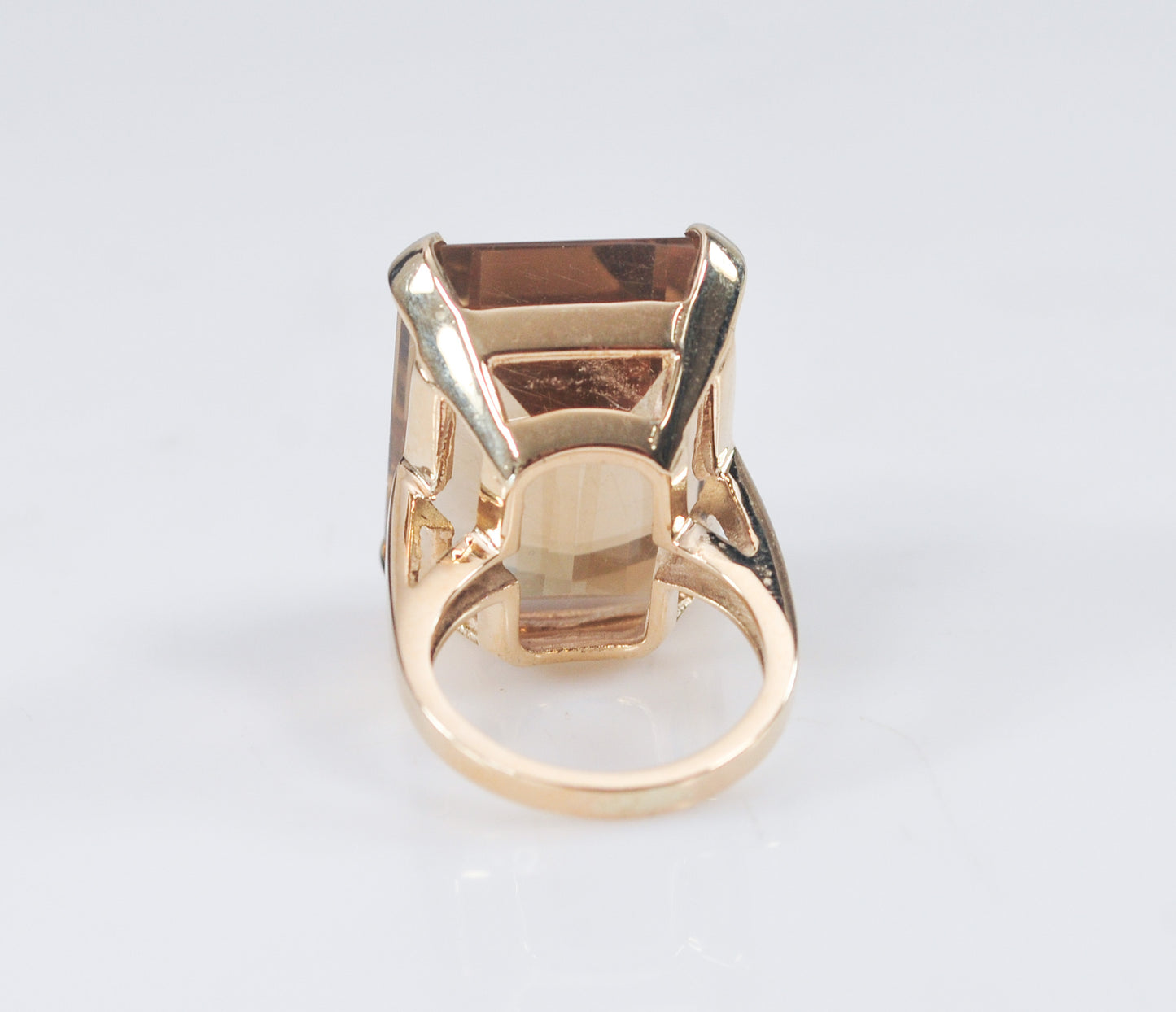 Huge Estate 14K Gold Emerald Cut Smoky Topaz Ring