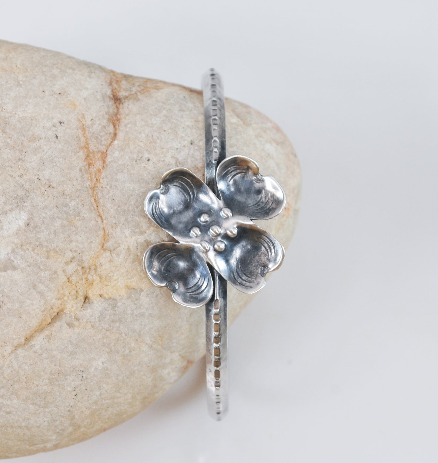 Vintage Handmade Sterling Silver Dogwood Flower Cuff Bracelet