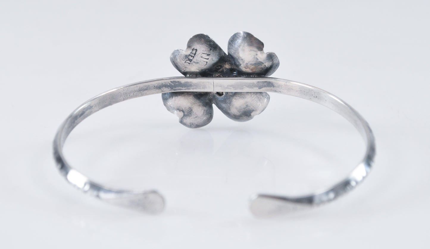 Vintage Handmade Sterling Silver Dogwood Flower Cuff Bracelet