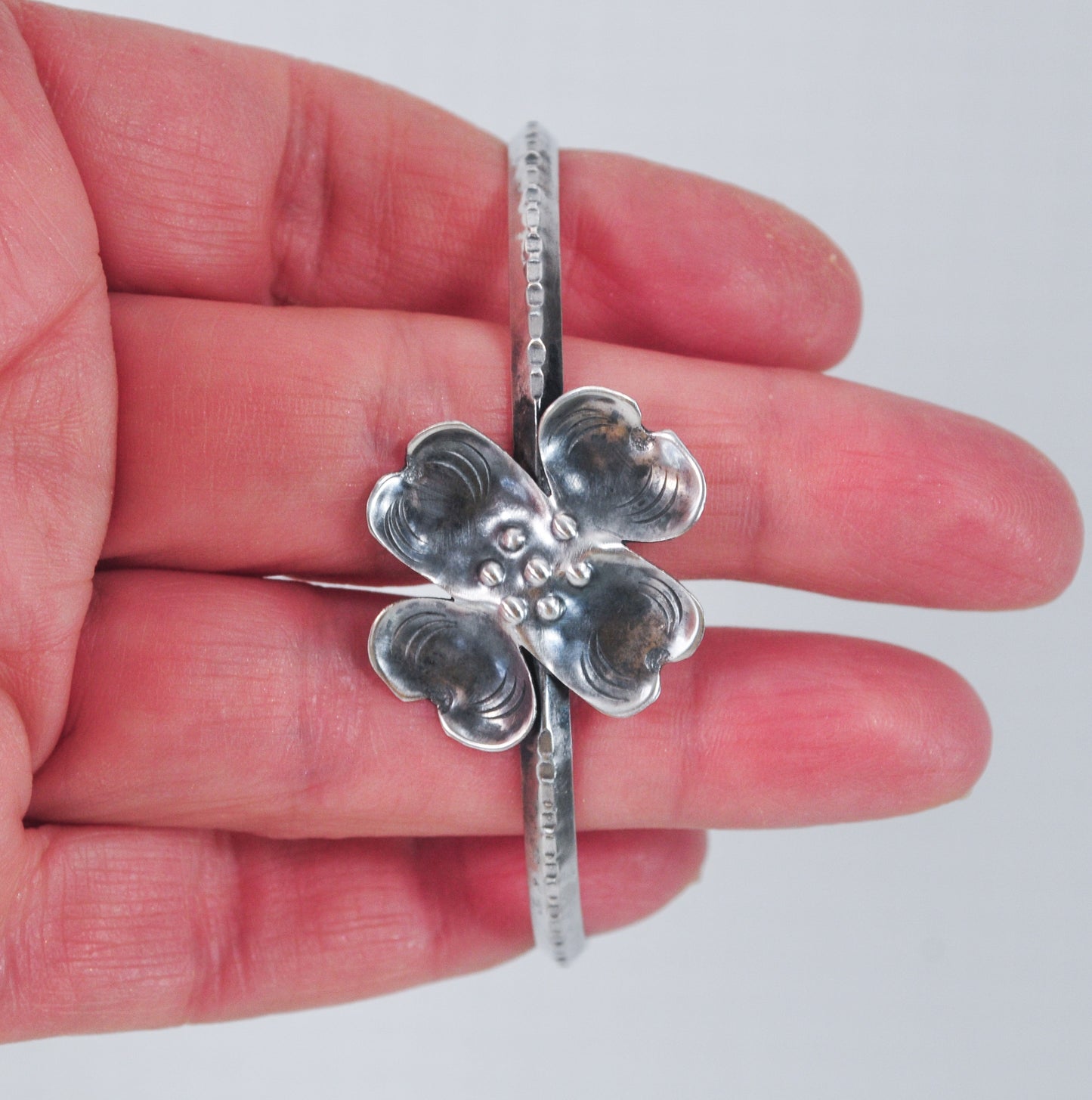 Vintage Handmade Sterling Silver Dogwood Flower Cuff Bracelet