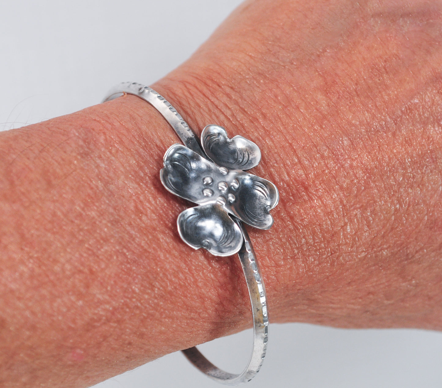 Vintage Handmade Sterling Silver Dogwood Flower Cuff Bracelet