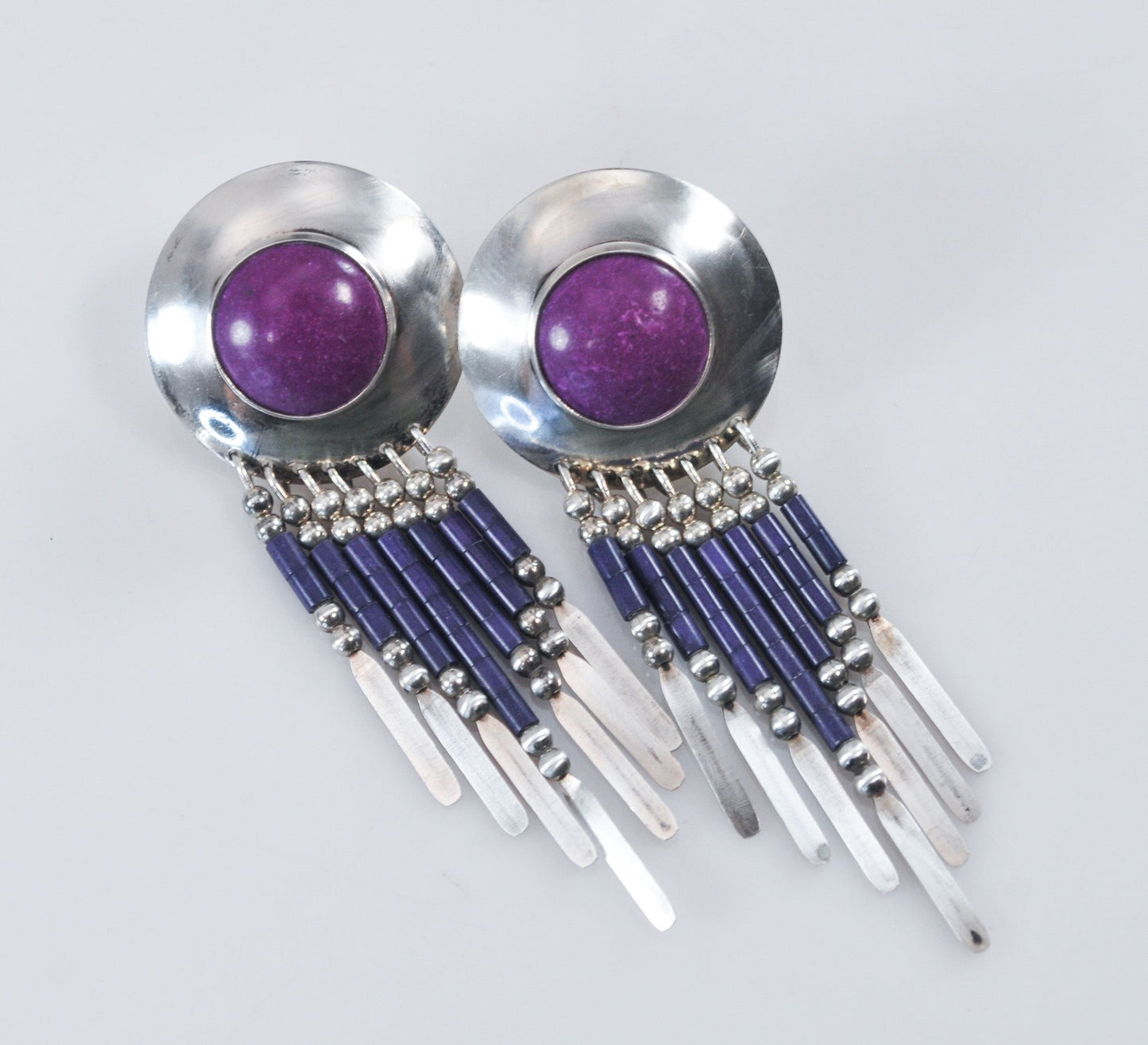 Native American Sterling Silver Sugilite Fringe Earrings