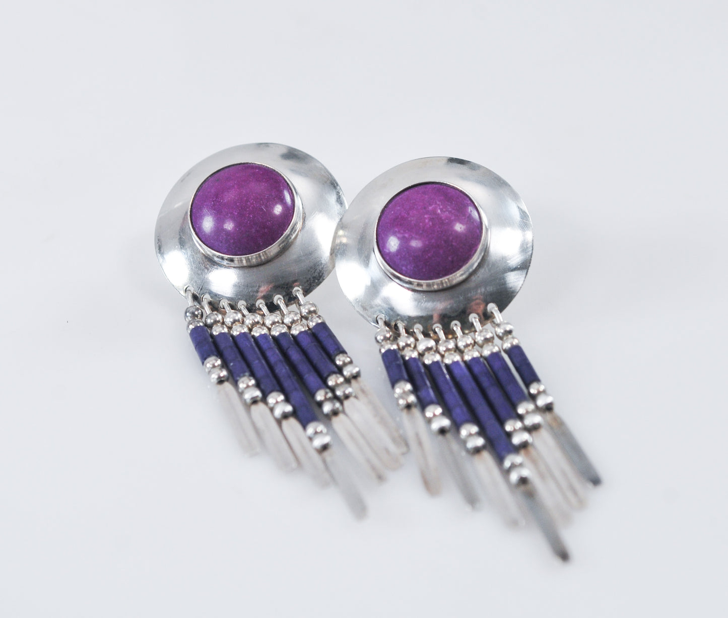 Native American Sterling Silver Sugilite Fringe Earrings