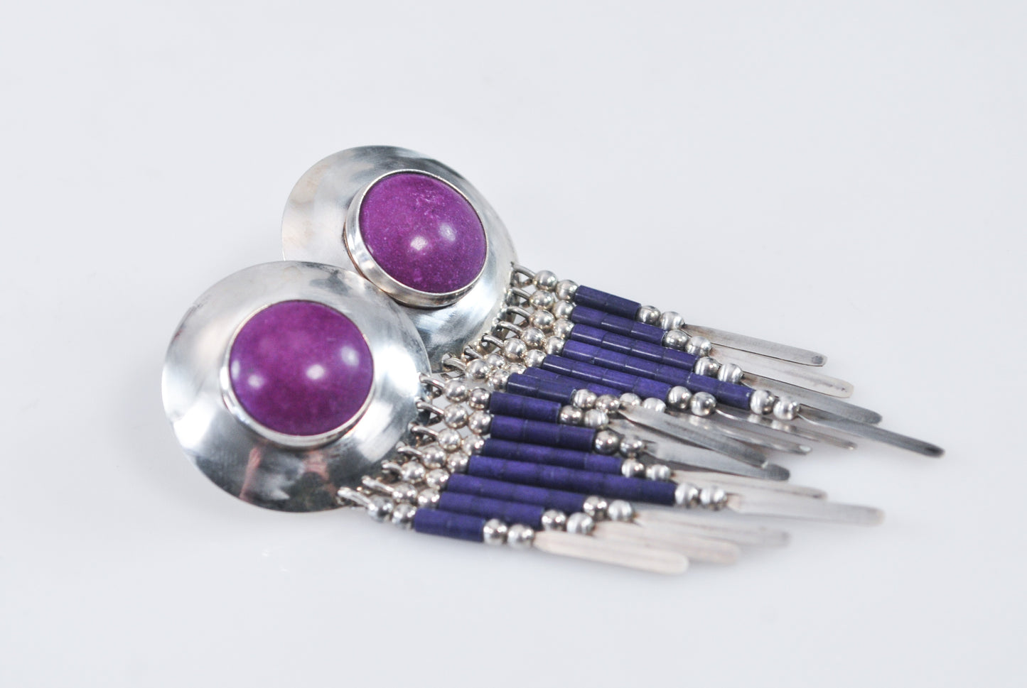 Native American Sterling Silver Sugilite Fringe Earrings