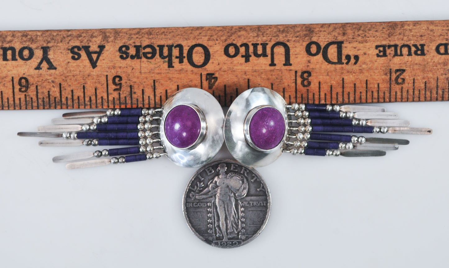 Native American Sterling Silver Sugilite Fringe Earrings