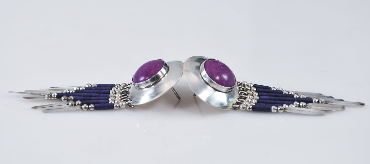 Native American Sterling Silver Sugilite Fringe Earrings