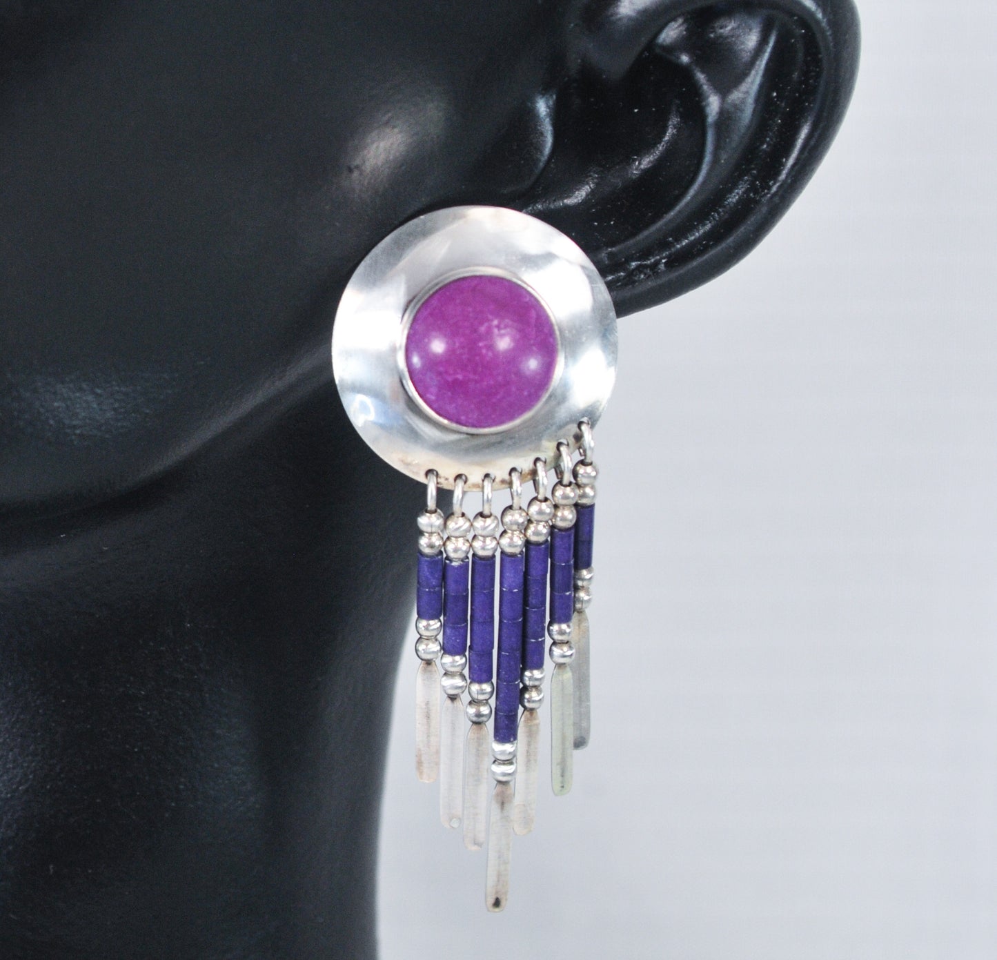 Native American Sterling Silver Sugilite Fringe Earrings