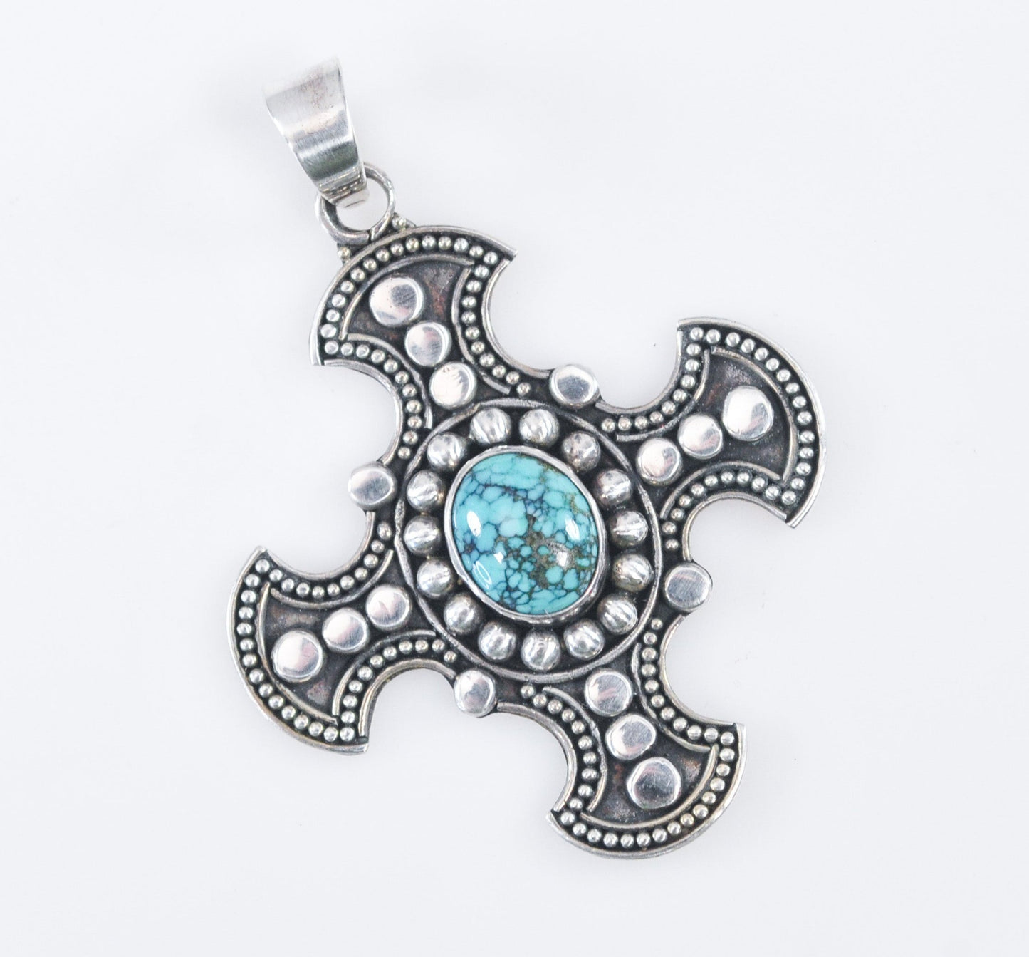 ATI 925 Indonesia Sterling Silver Turquoise Cross Pendant