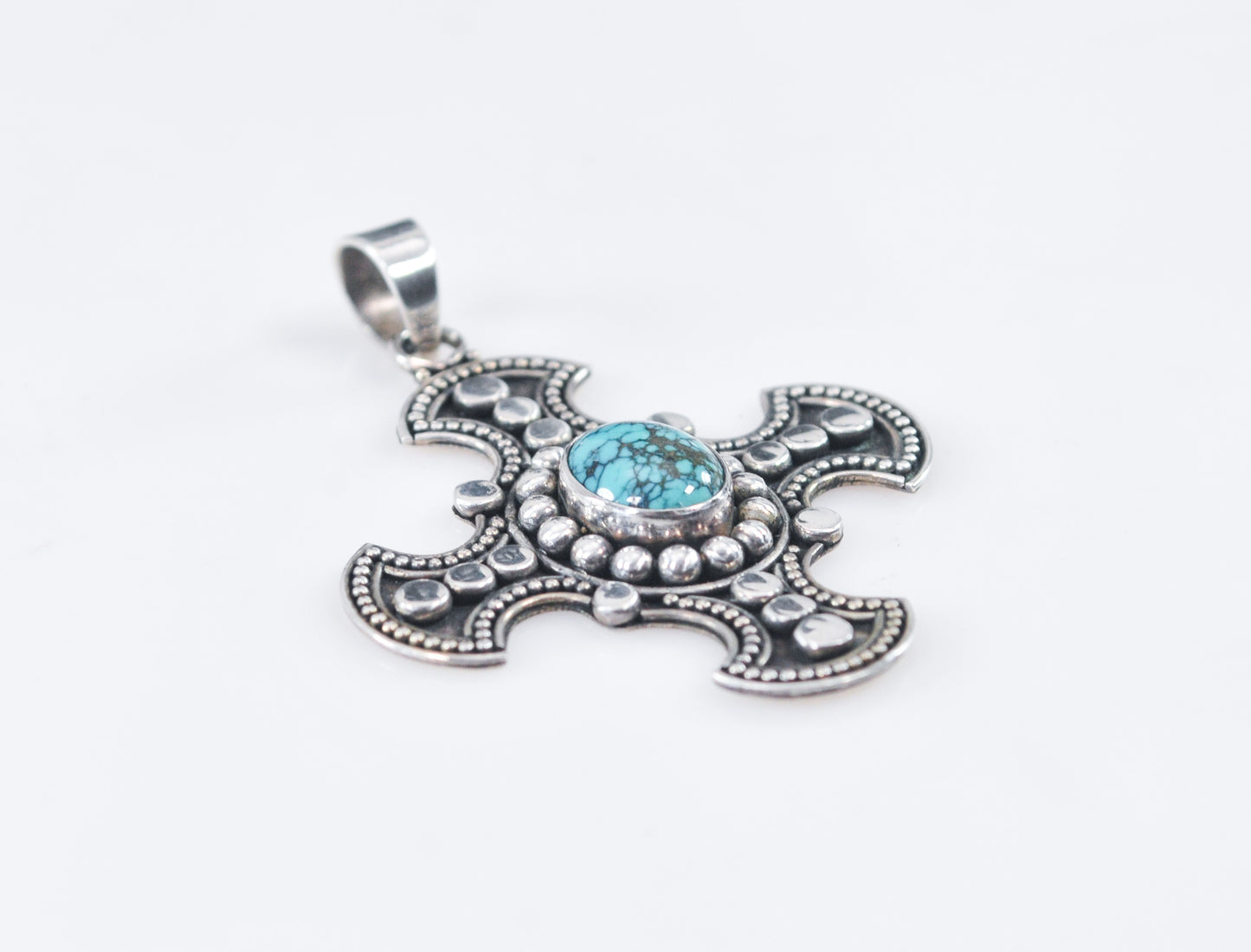 ATI 925 Indonesia Sterling Silver Turquoise Cross Pendant