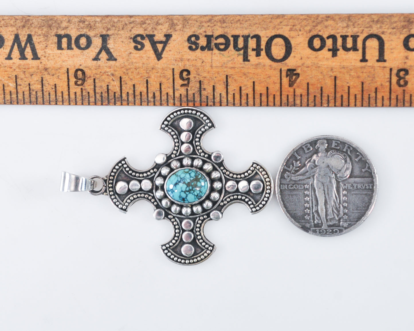 ATI 925 Indonesia Sterling Silver Turquoise Cross Pendant