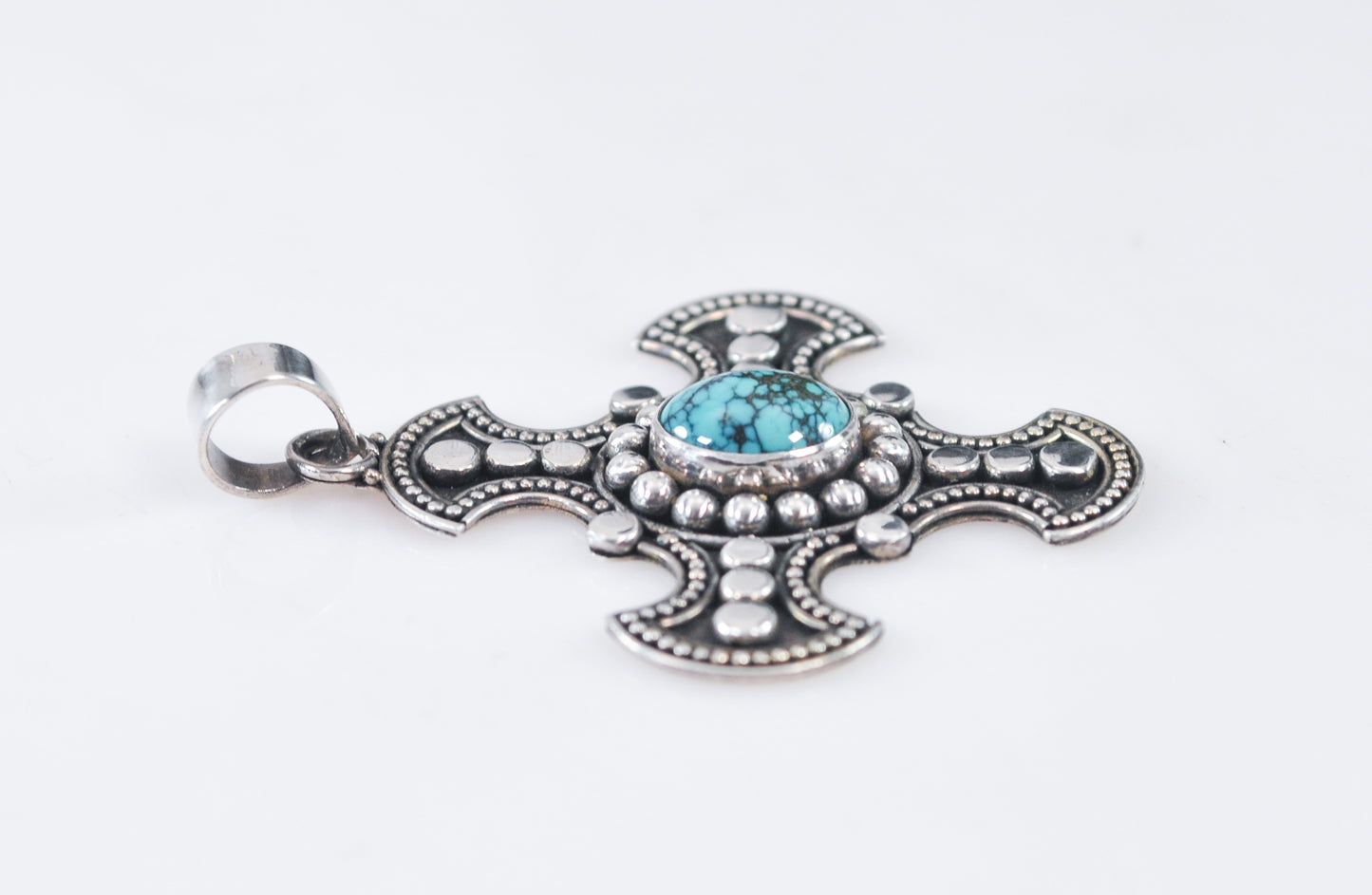 ATI 925 Indonesia Sterling Silver Turquoise Cross Pendant