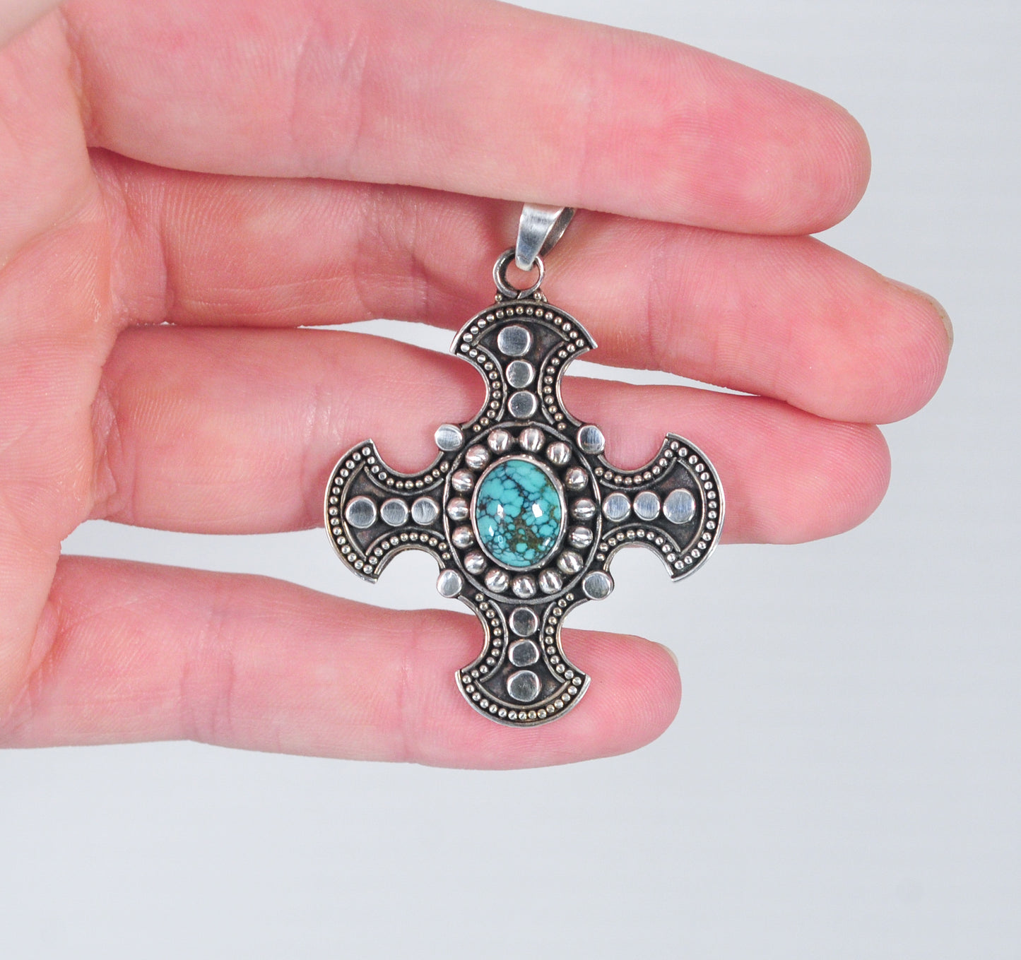 ATI 925 Indonesia Sterling Silver Turquoise Cross Pendant