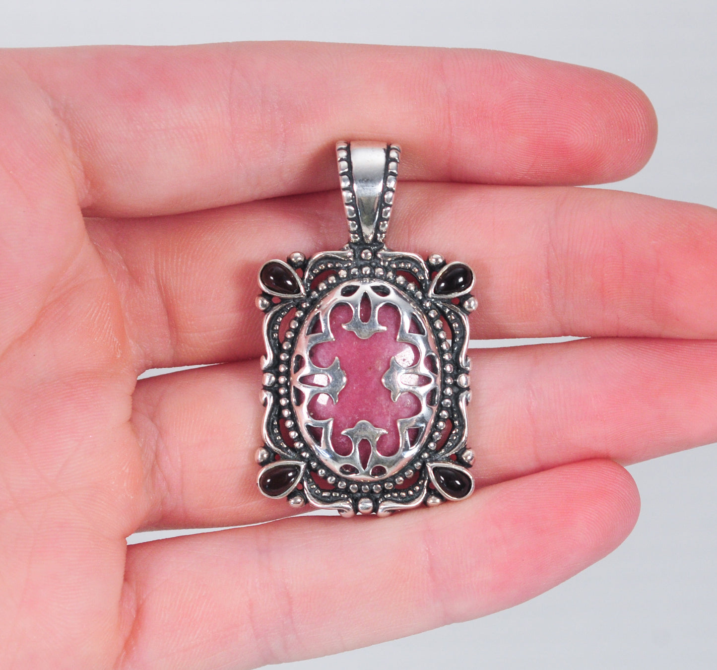 Carolyn Pollack Sterling Silver Rhodonite Smoky Quartz Pendant