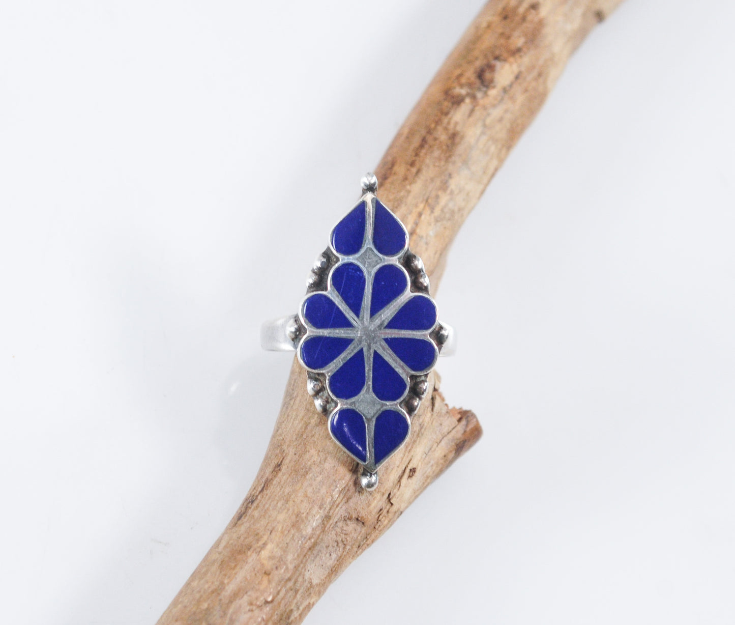 Signed Zuni Sterling Silver Lapis Inlay Ring