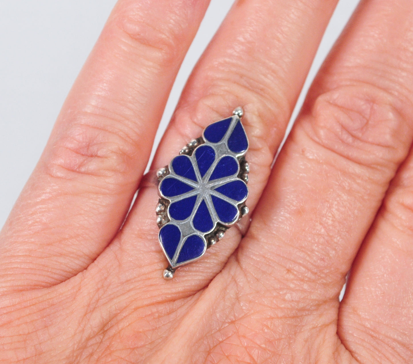 Signed Zuni Sterling Silver Lapis Inlay Ring