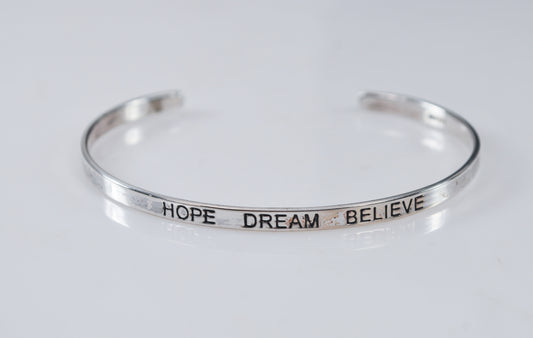 Sterling Silver Hope Dream Believe Cuff Bracelet