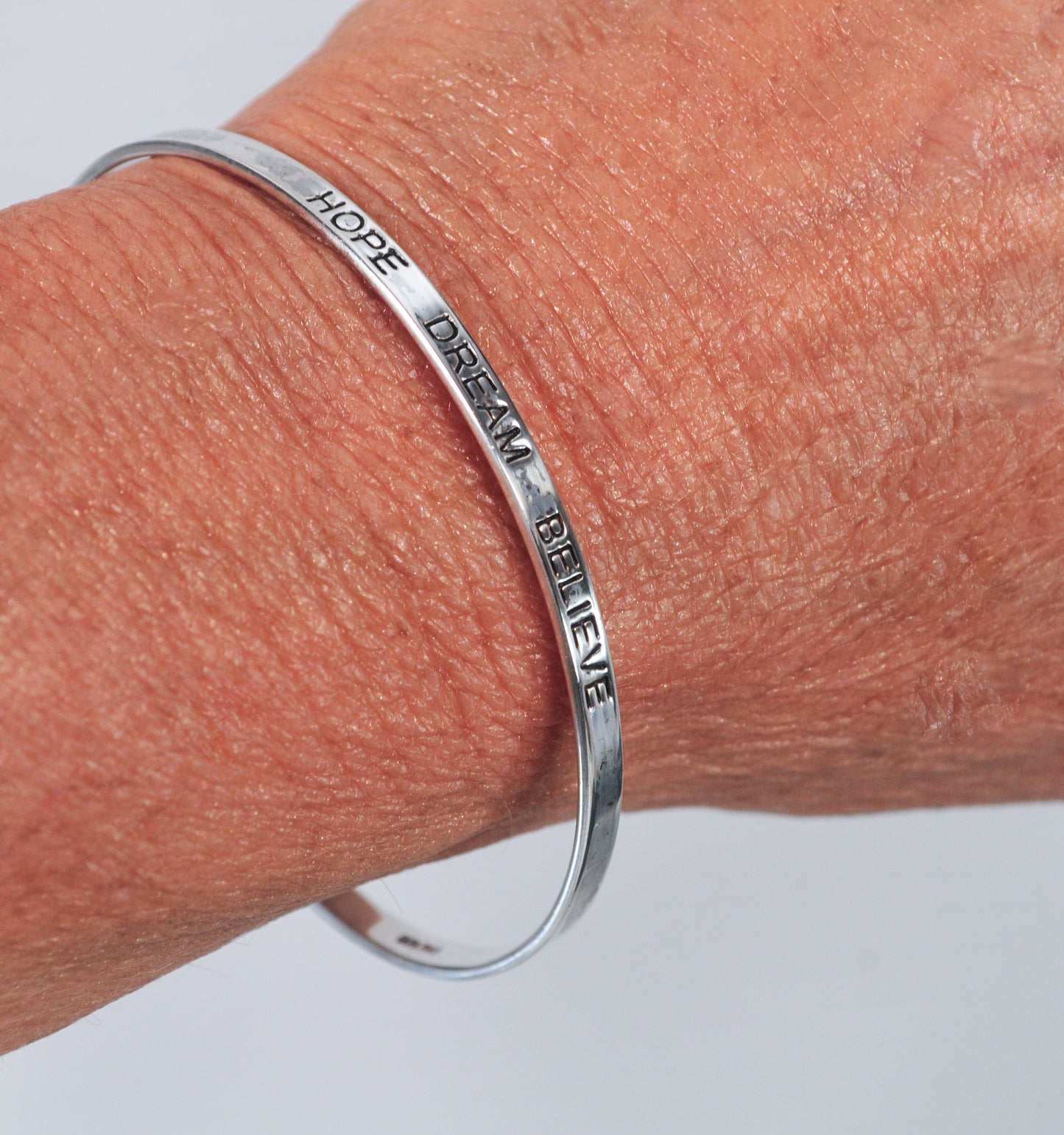 Sterling Silver Hope Dream Believe Cuff Bracelet