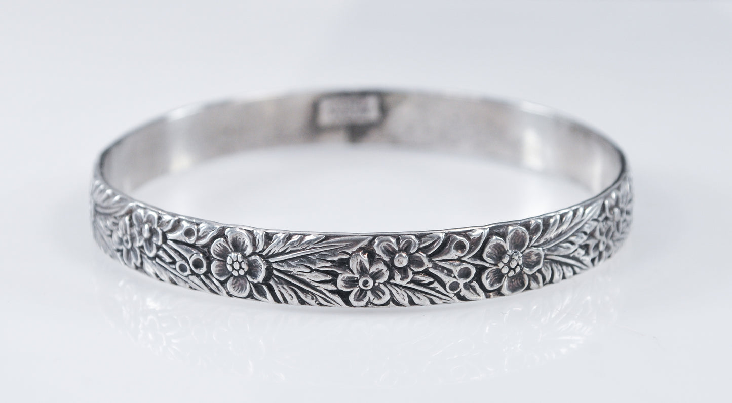 Vintage MICHELE Sterling Silver Floral Bangle Bracelet