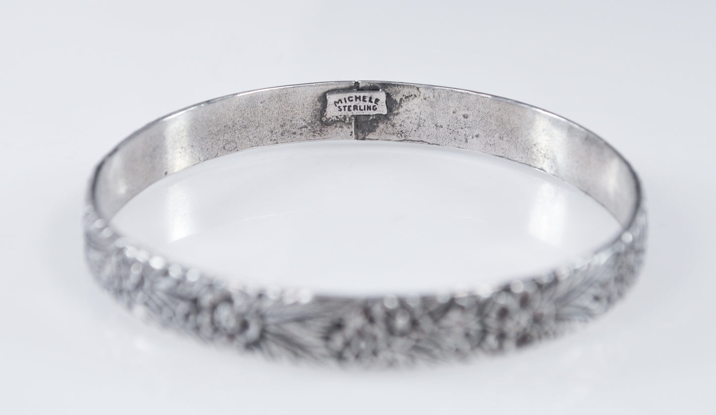 Vintage MICHELE Sterling Silver Floral Bangle Bracelet