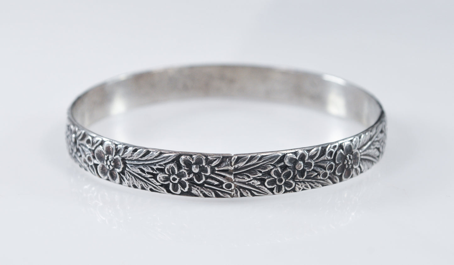 Vintage MICHELE Sterling Silver Floral Bangle Bracelet