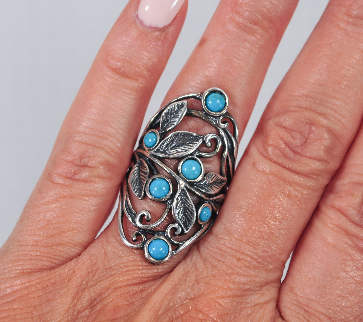 Or PAZ Creations Sterling Silver Turquoise Leaf Ring