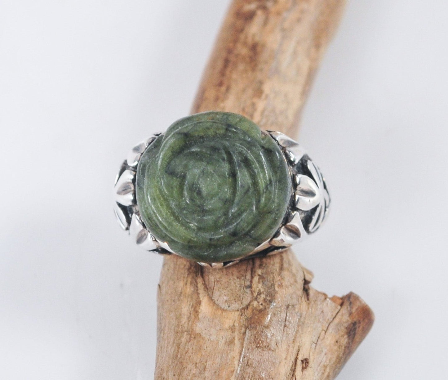 Ireland Sterling Silver Rose Connemara Marble Shamrock Ring