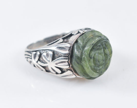 Ireland Sterling Silver Rose Connemara Marble Shamrock Ring