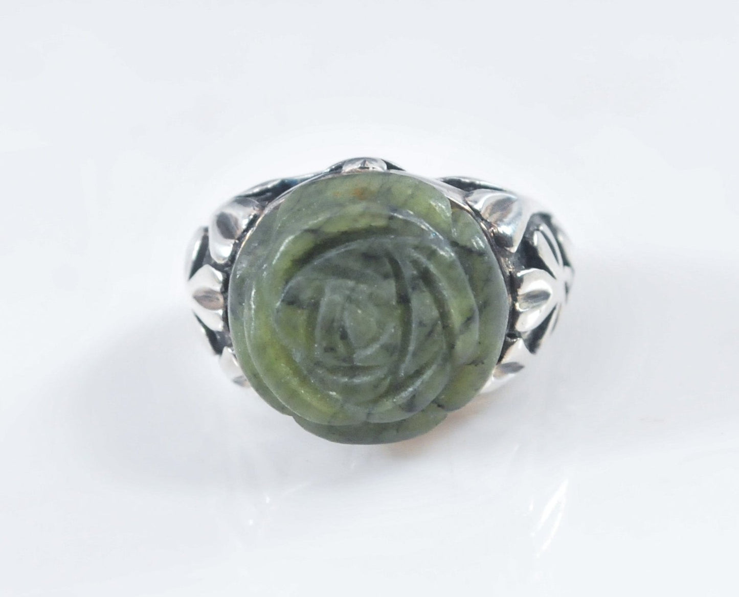 Ireland Sterling Silver Rose Connemara Marble Shamrock Ring