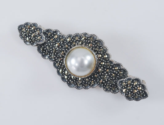 Judith Jack Sterling Silver Marcasite Pearl Brooch