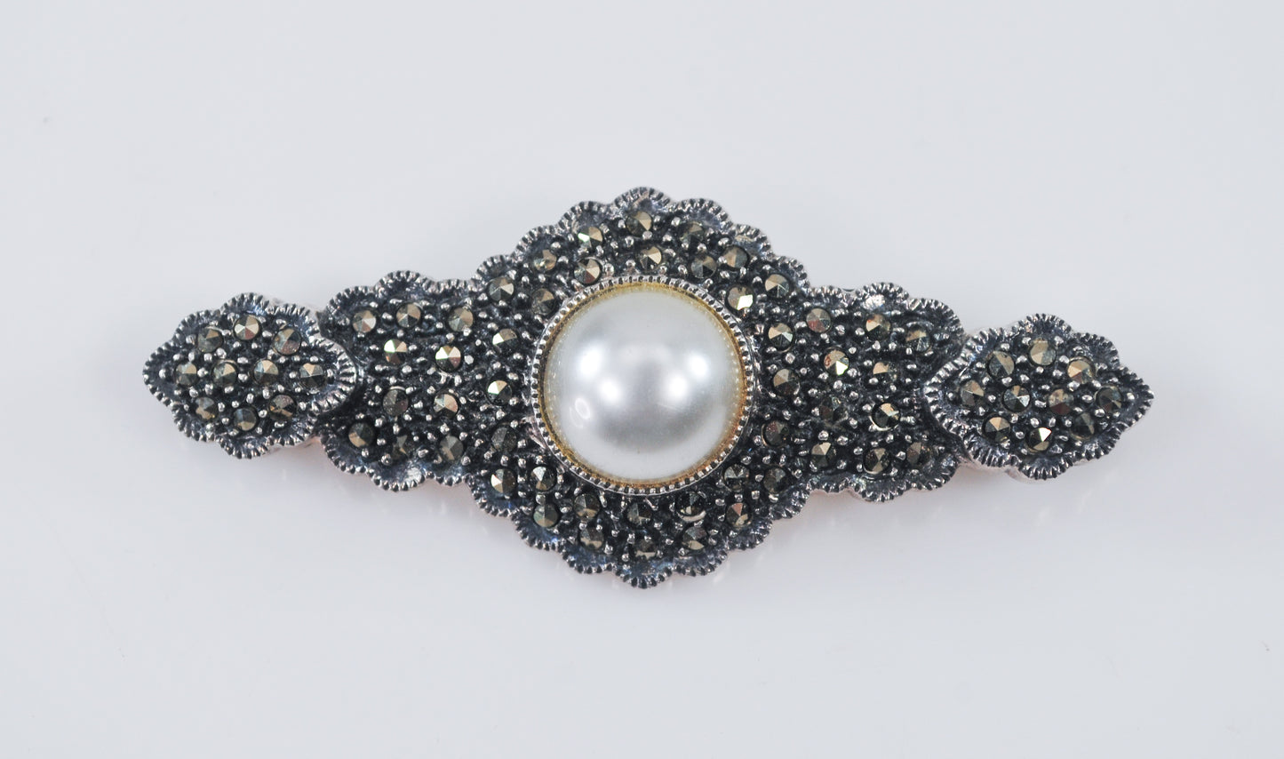 Judith Jack Sterling Silver Marcasite Pearl Brooch