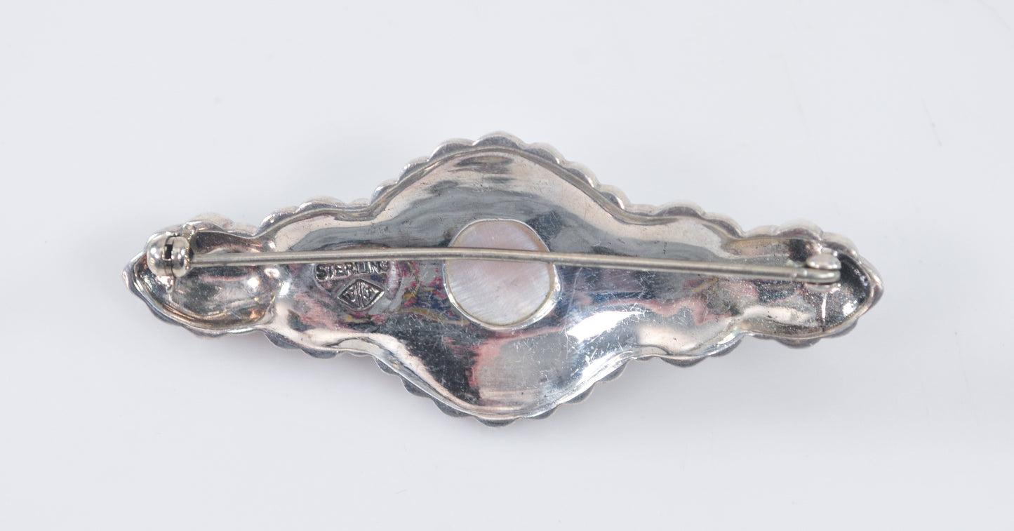 Judith Jack Sterling Silver Marcasite Pearl Brooch