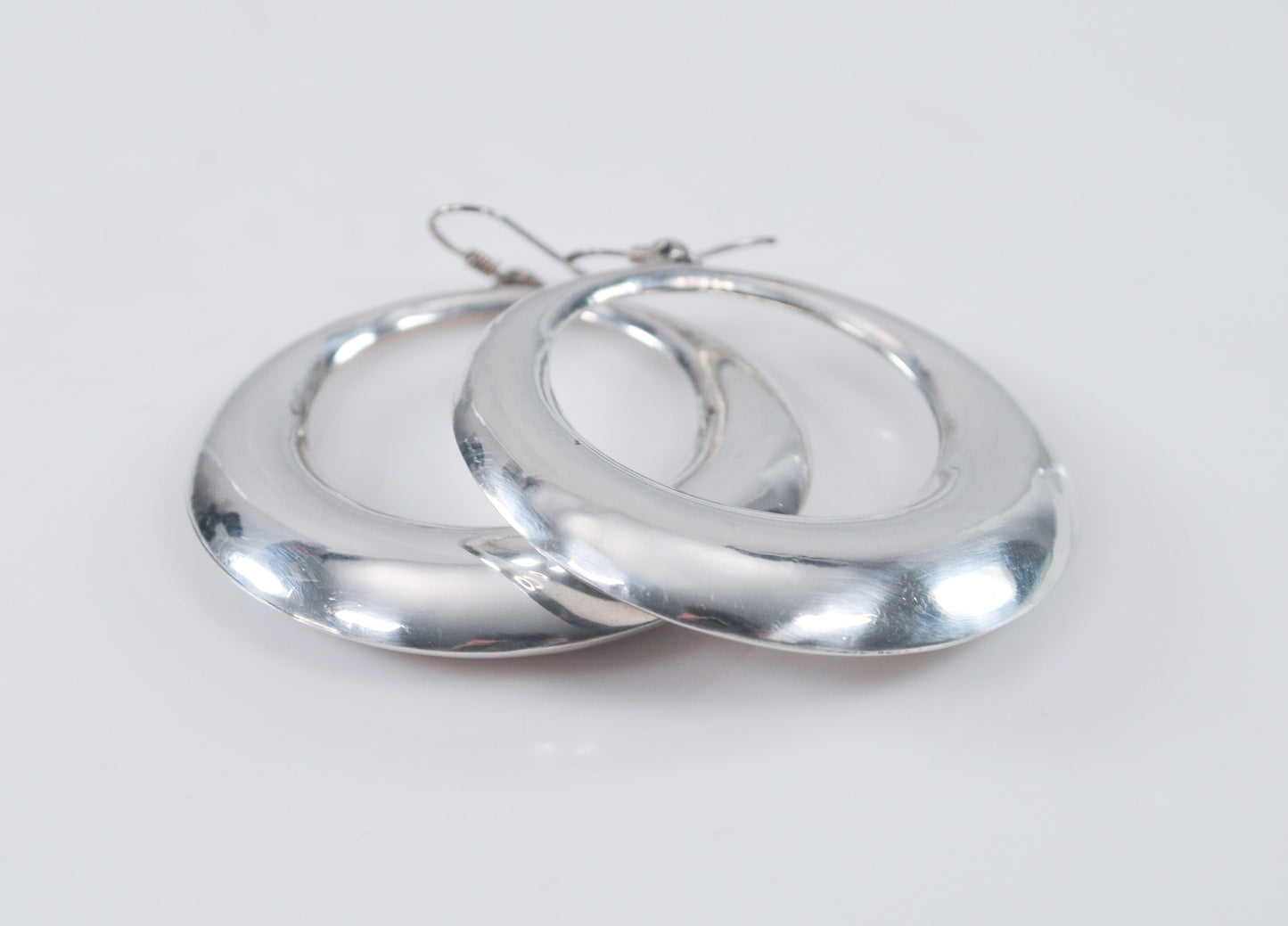 Large Vintage Sterling Puffed Hoop Earrings