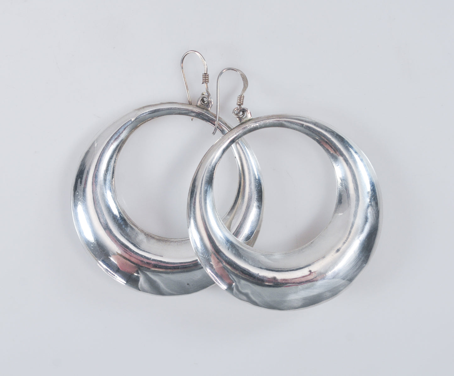 Large Vintage Sterling Puffed Hoop Earrings