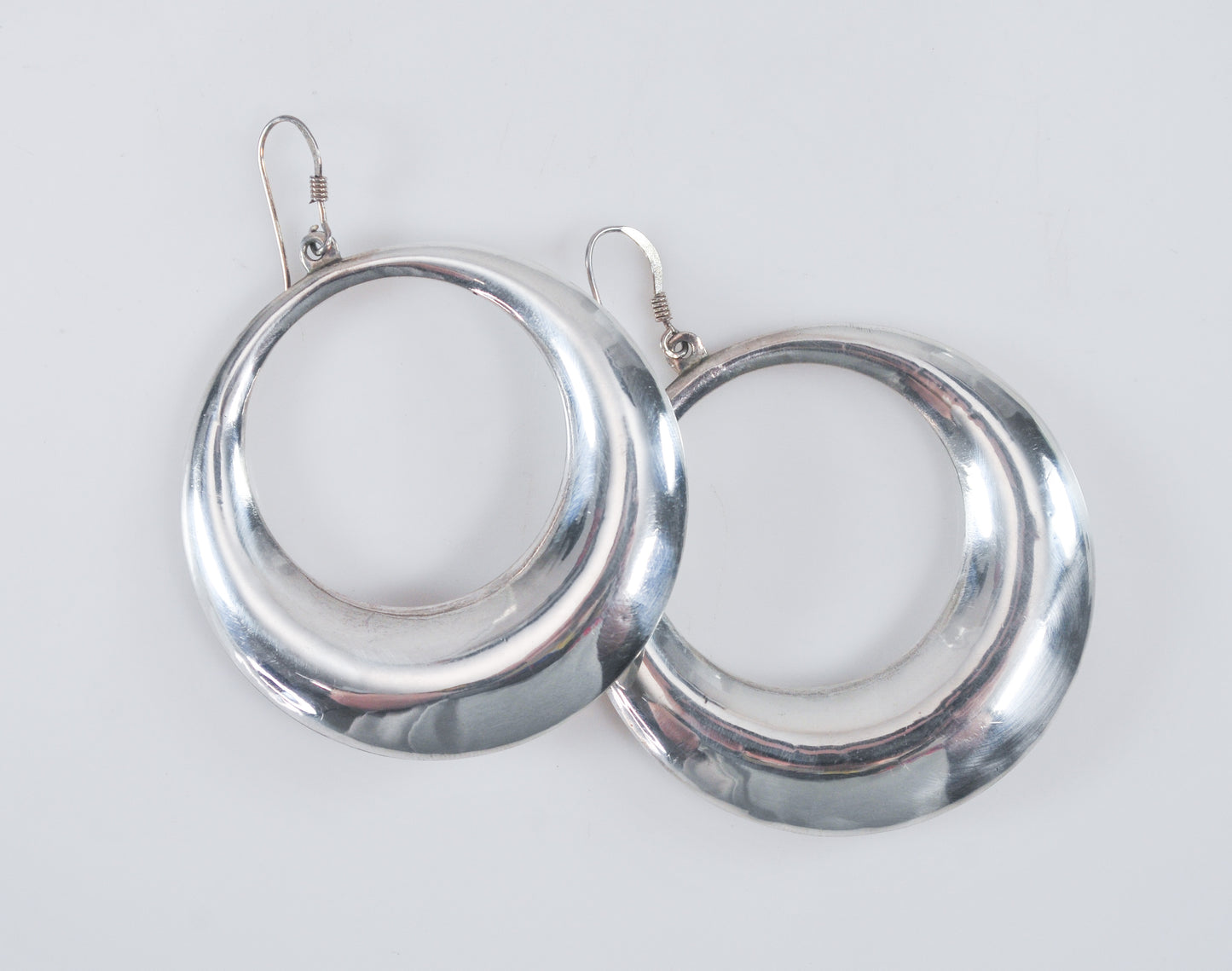 Large Vintage Sterling Puffed Hoop Earrings