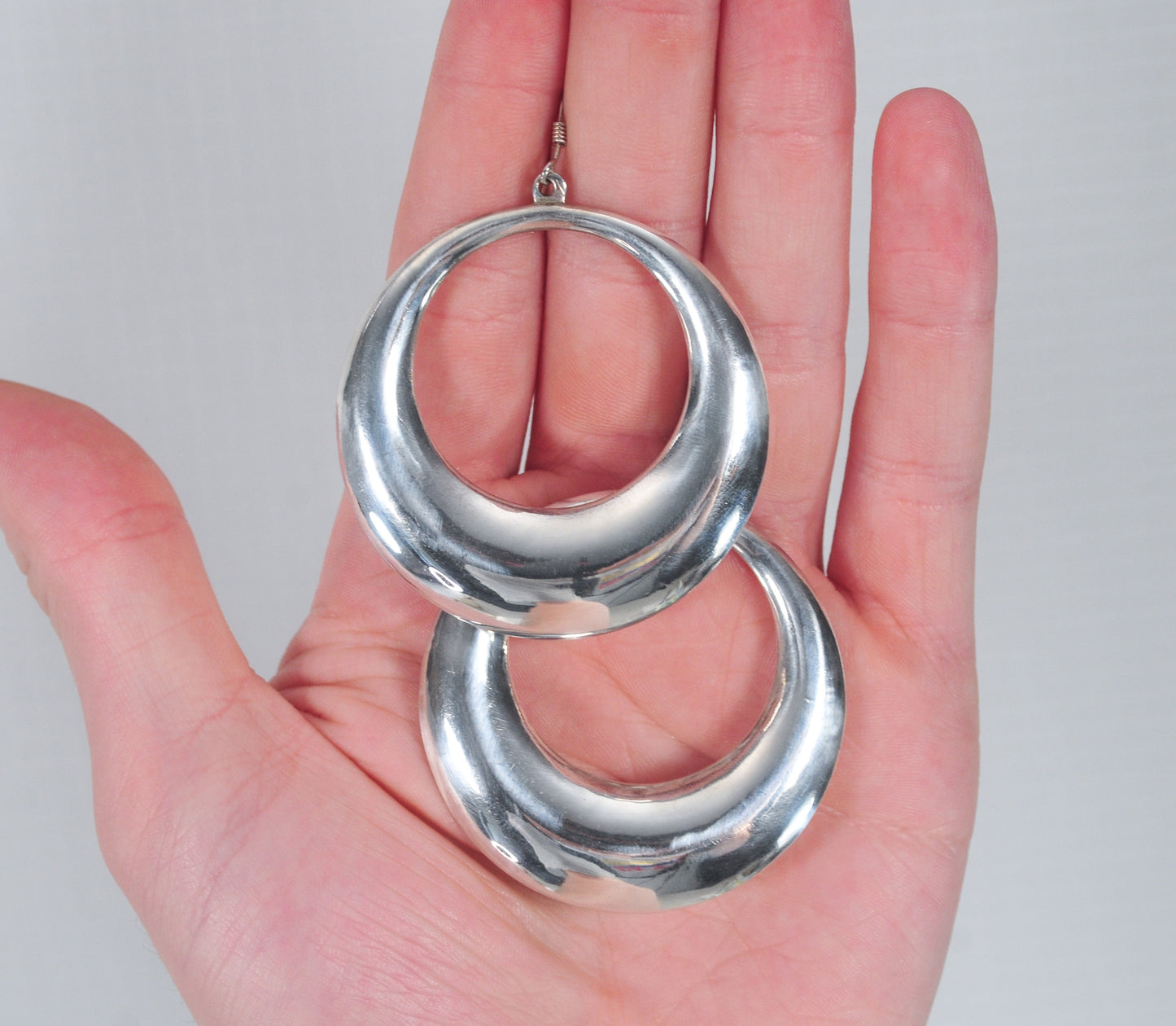 Large Vintage Sterling Puffed Hoop Earrings