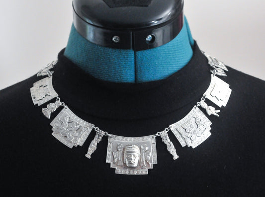 Vintage Sterling Silver Peruvian Bib Necklace