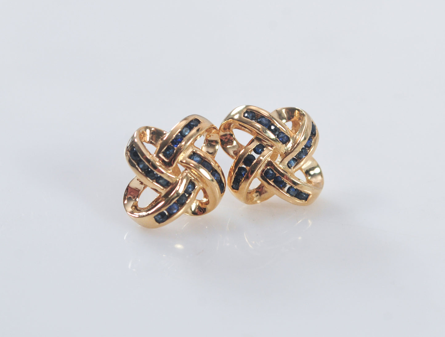 14K Gold Sapphire Knot Earrings